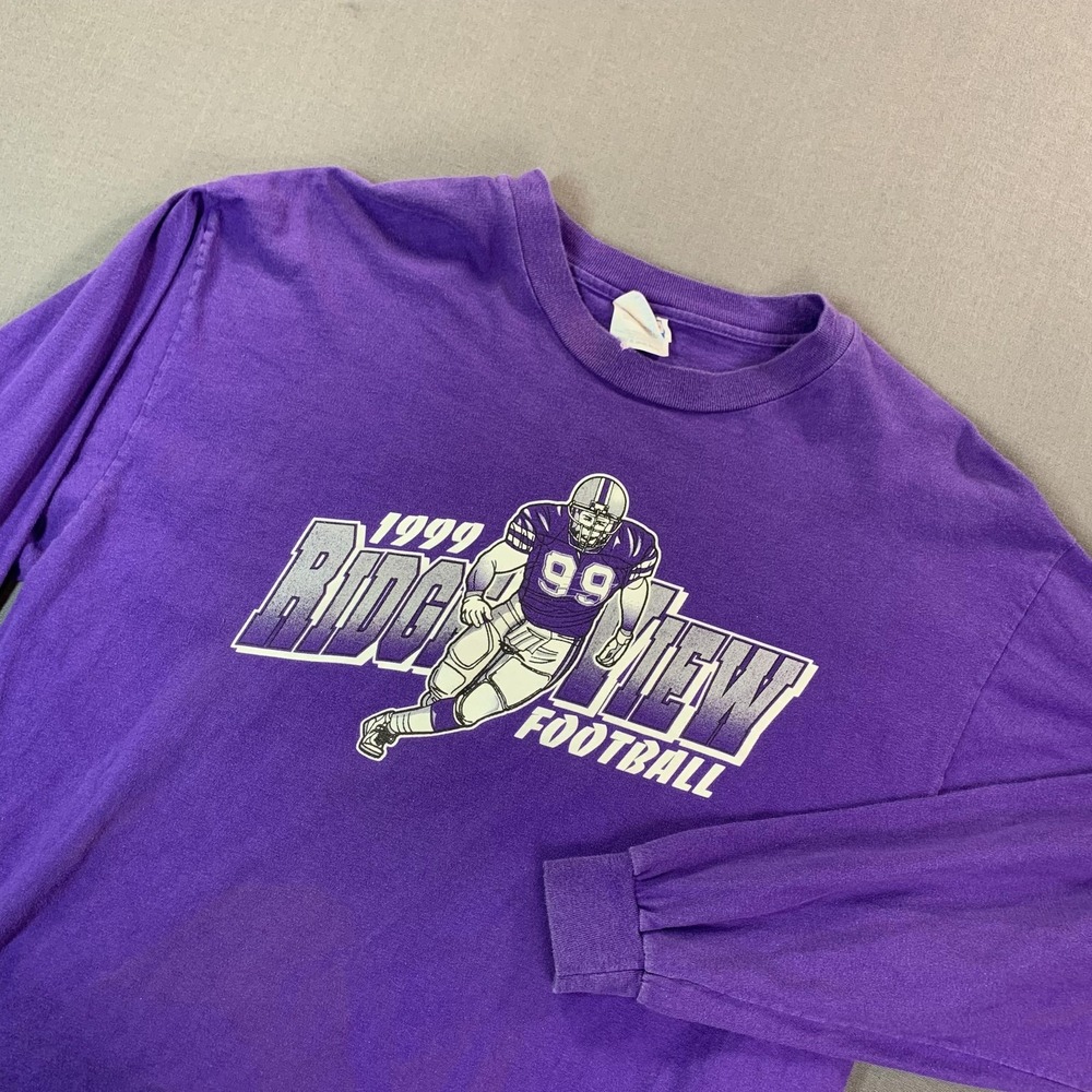 Vintage Ridge View Football Shirt Men XL Purple 1999 LS Hanes Tee South Carolina